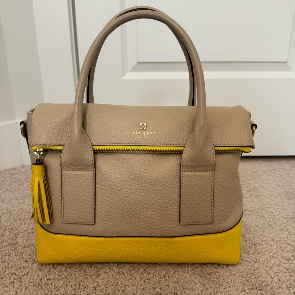 Kate Spade ♠️ Taupe and Yellow Purse with Tassel and Strap